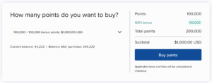 Buy Hilton points with a 100% bonus example