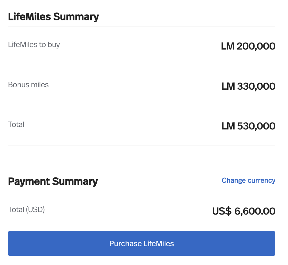 Buy LifeMiles receipt.