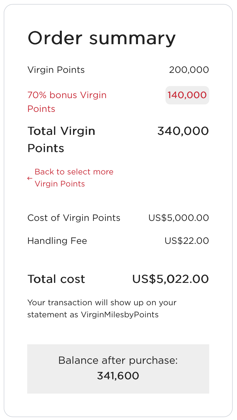 Virgin Atlantic buy points receipt