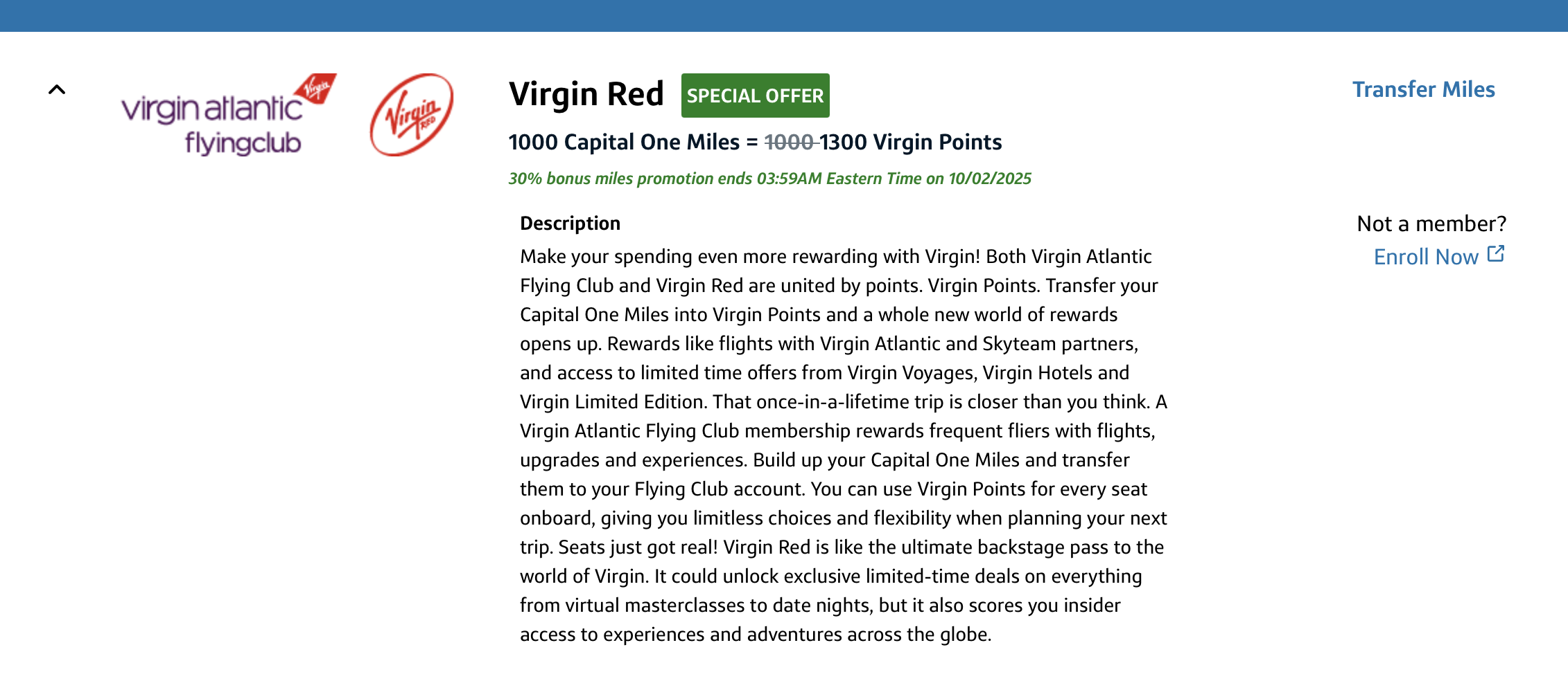 Capital One transfer bonus to Virgin Red/Flying Club