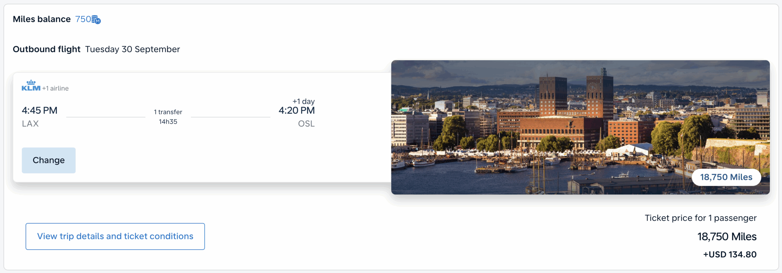 Flying Blue award from LAX to OSL via AMX