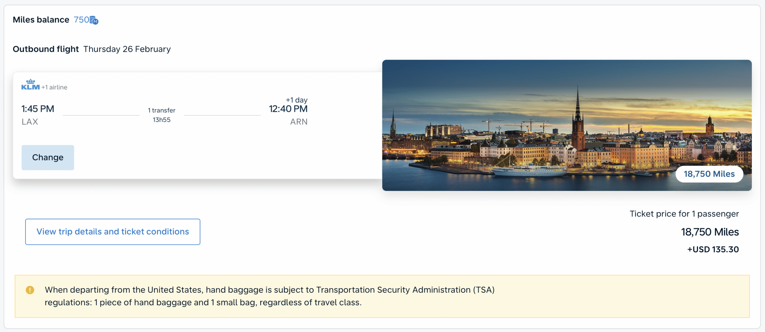Flying Blue award from LAX to ARN.