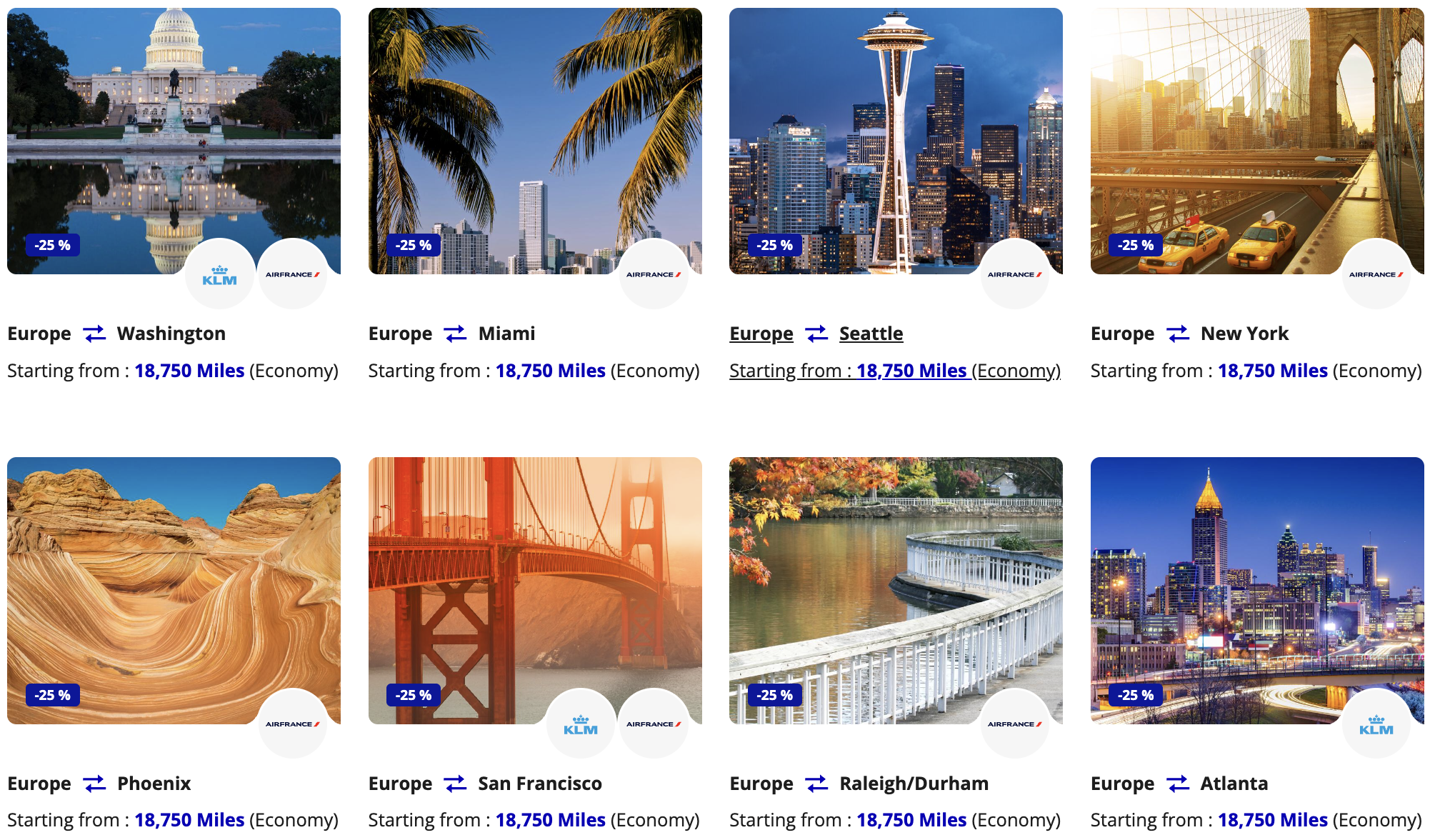 Flying Blue sample promo destinations for October 2025.