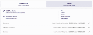 Screenshot showing Finnair award pricing from Dallas to Helsinki