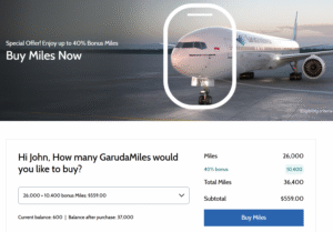 Buy GarudaMiles with 40% banner and example