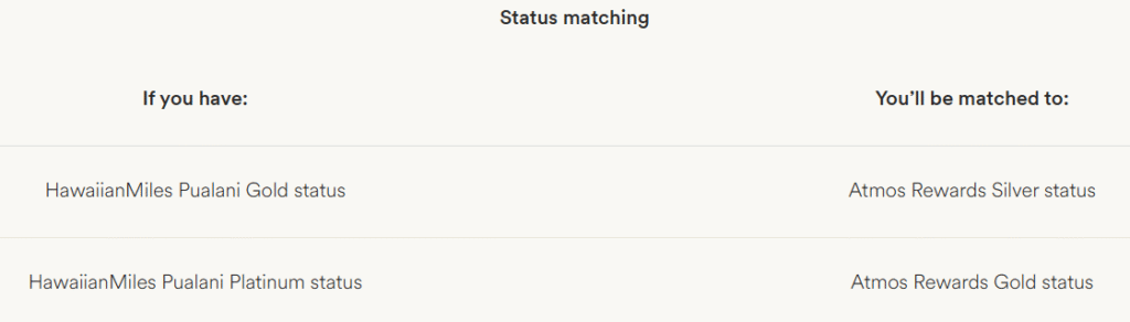 Hawaiian status matched into Atmos Rewards.