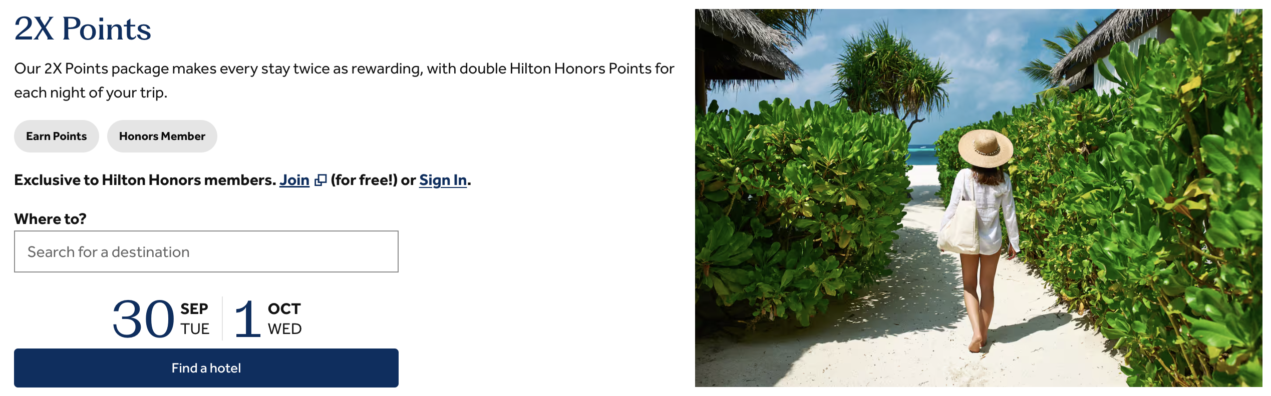 Hilton double points with select rates promo.