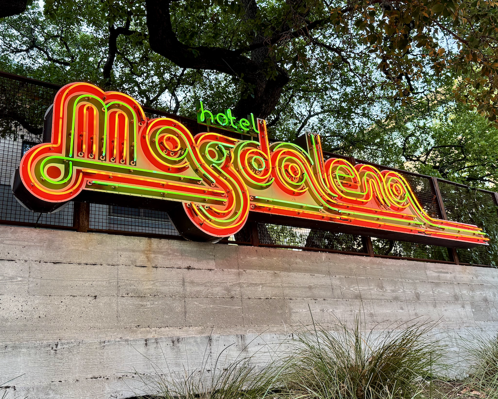 Neon sign outside the Hotel Magdalena