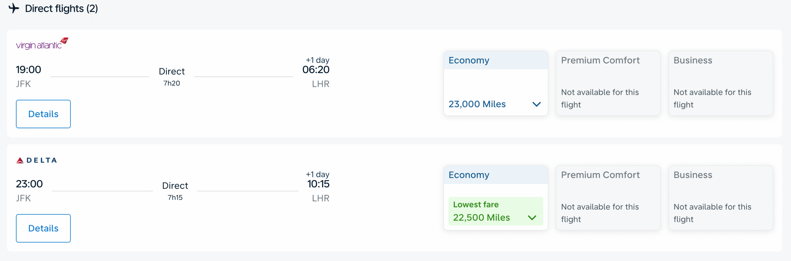 Delta and Virgin Atlantic JFK-LHR flights booked with Flying Blue miles