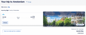 Screenshot of Flying Blue business class award from San Francisco to Amsterdam