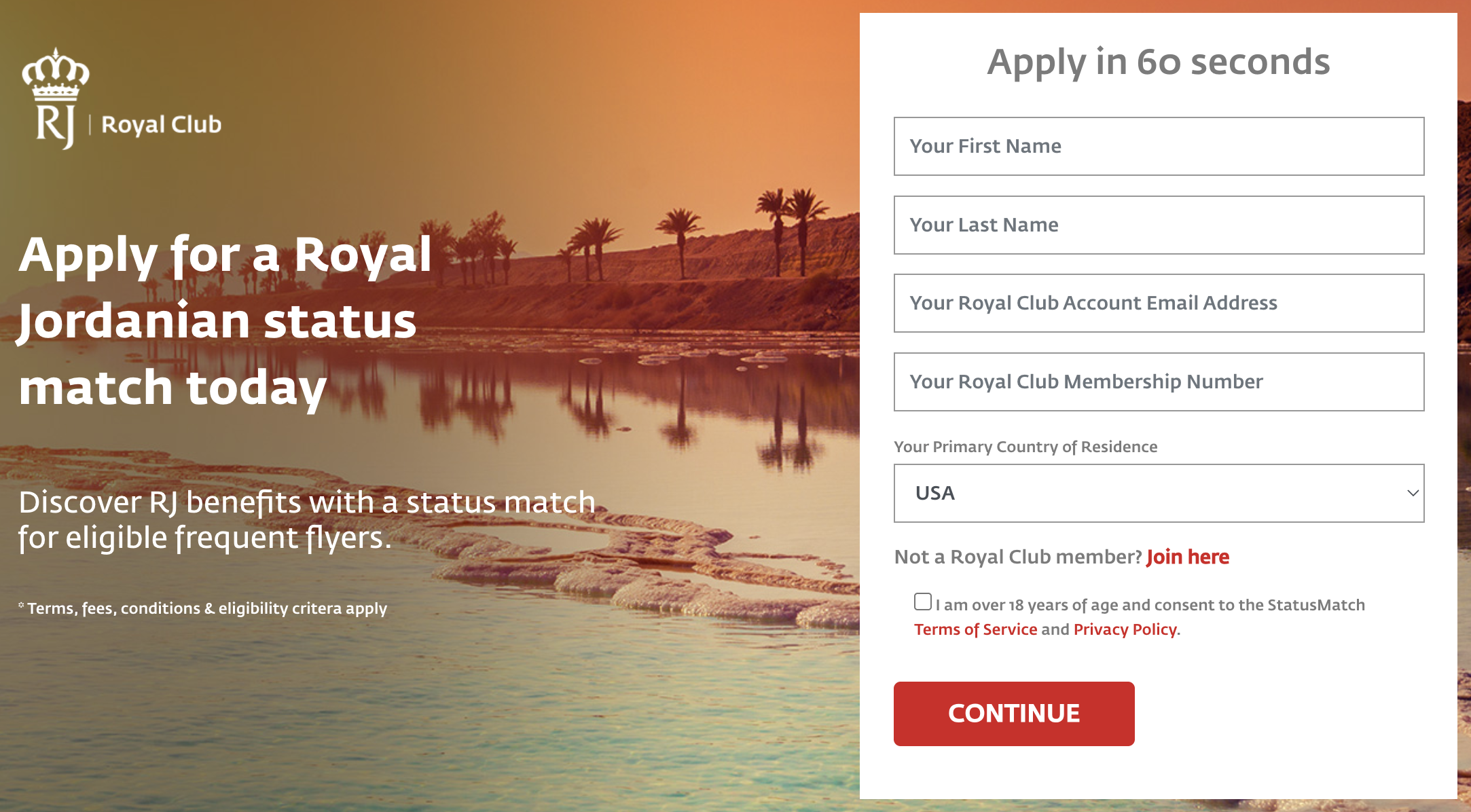 Royal Jordanian status match application.