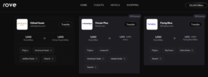 Screenshot showing Rove Miles transfer bonuses to Finnair and Flying Blue