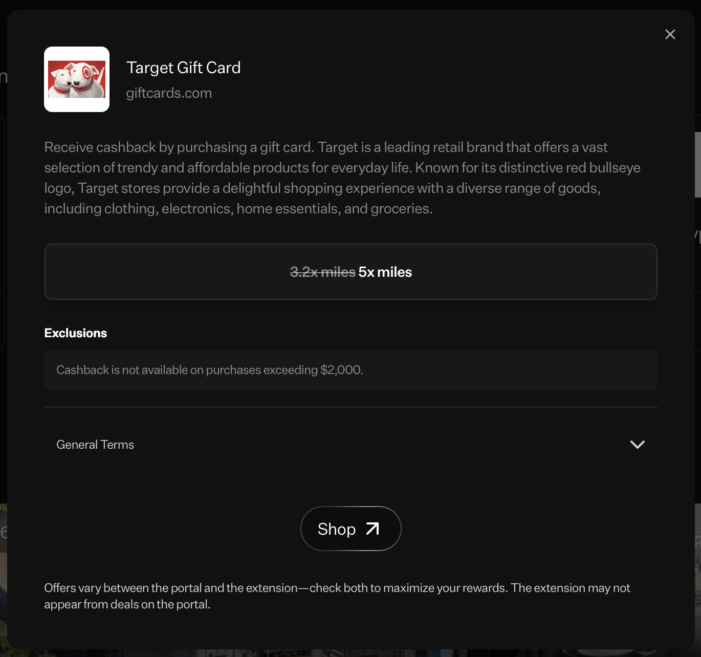 Rove Miles Target gift card offer.