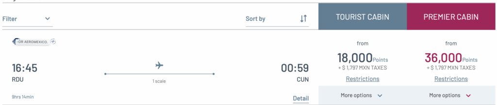 RDU to CUN on Aeromexico