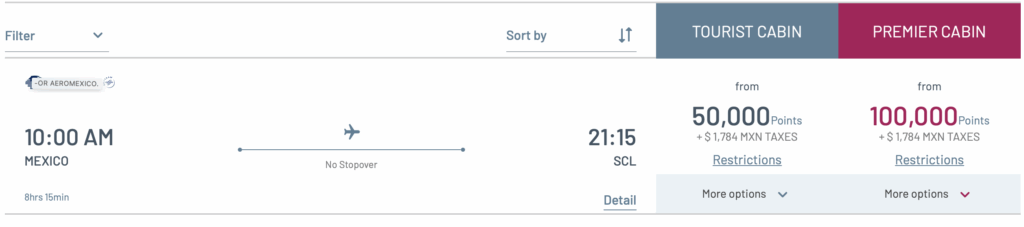 MEX to SCL on Aeromexico