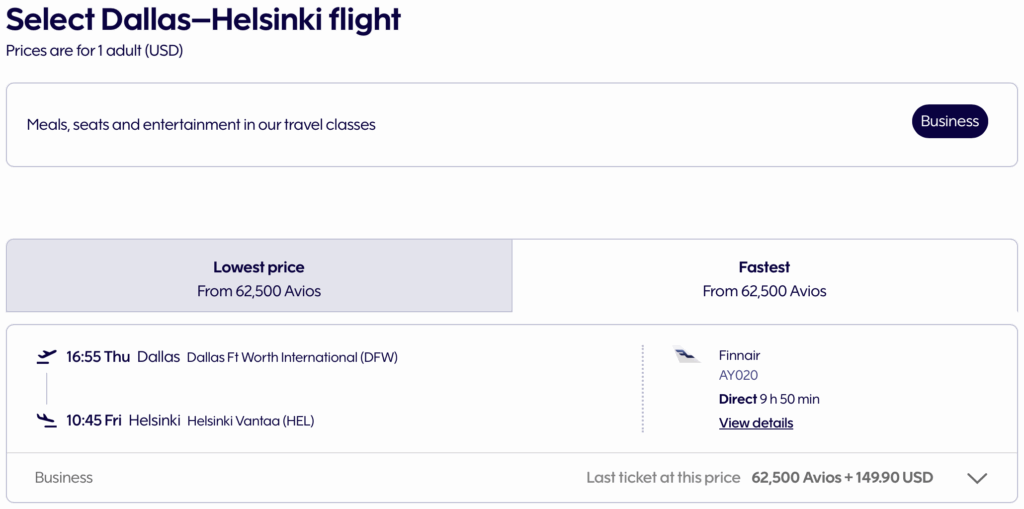 Dallas to Helsinki on Finnair