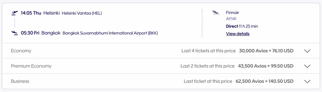 Helsinki to Bangkok on Finnair