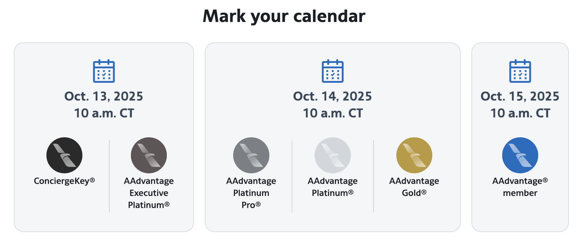 A screenshot showing the timeline for purchasing World Cup tickets with AAdvantage miles
