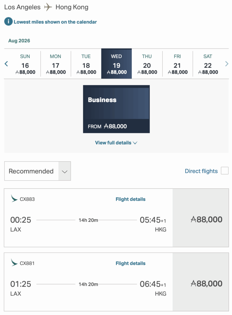 LAX to HKG on Cathay Pacific