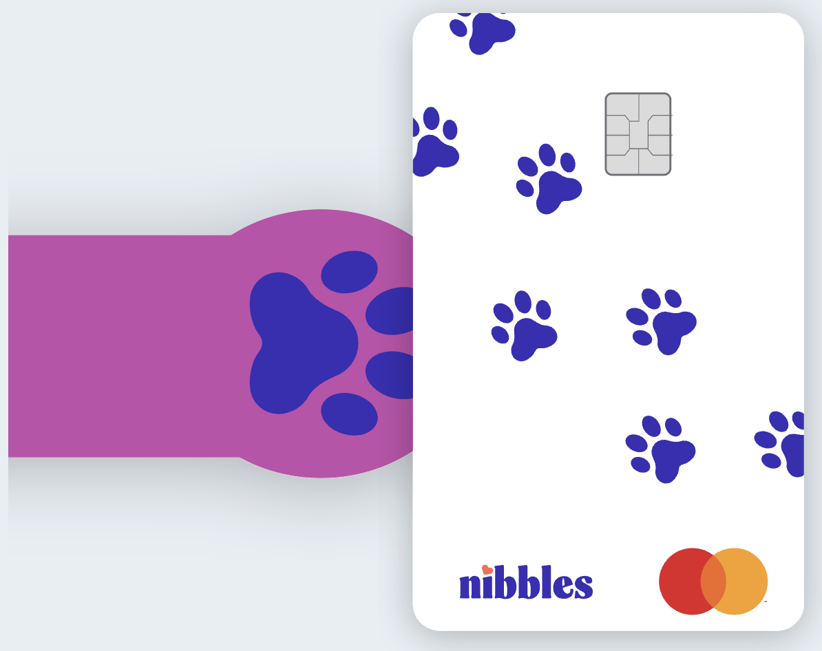 An animated cat paw with the Nibbles credit card
