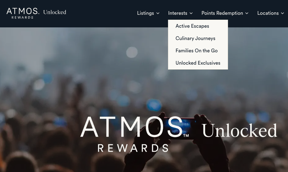 Screen shot from Atmos Rewards Unlocked homepage