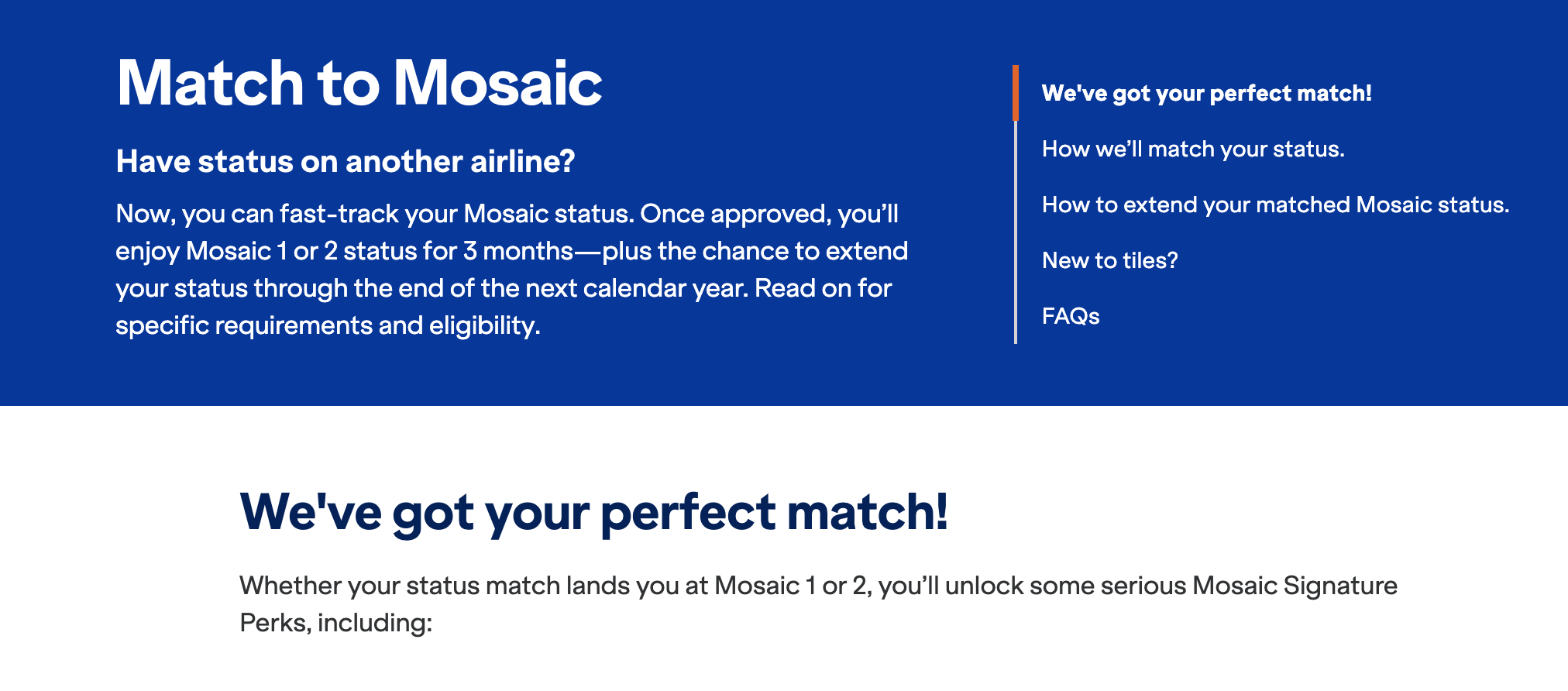 JetBlue Match to Mosaic