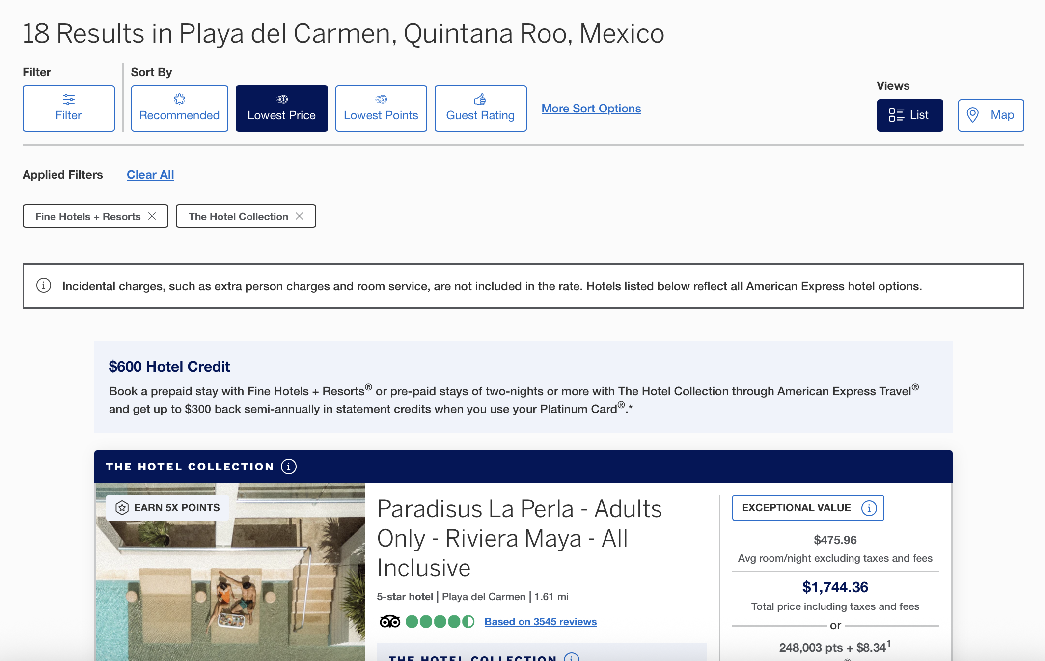 Amex Travel FHR and THC results in Playa del Carmen