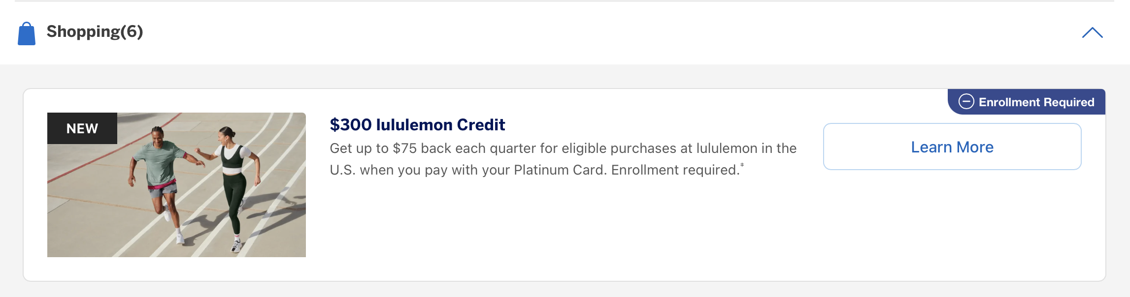 A screenshot of the $300 lululemon credit in the Amex Platinum card portal