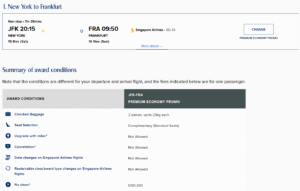 Singapore Airlines award conditions