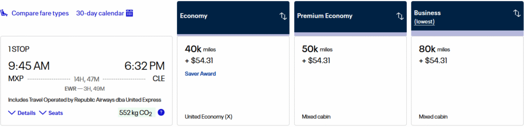 Milan to Cleveland with United miles