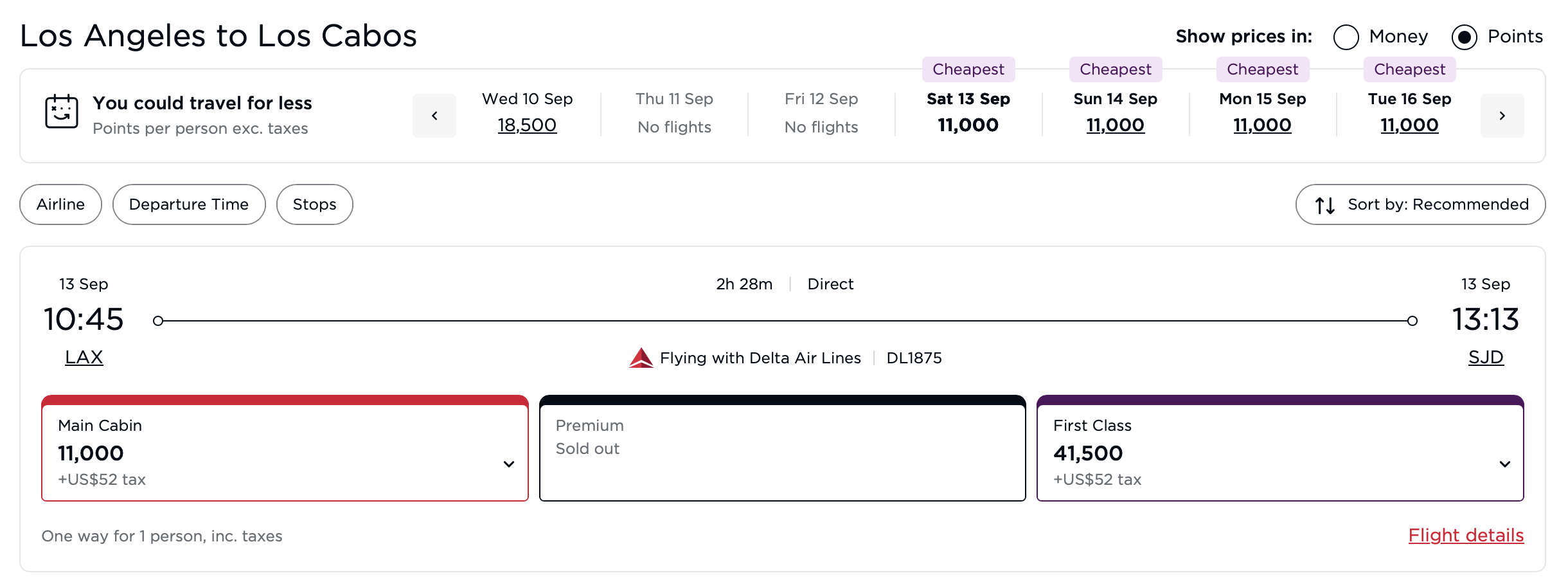 Delta award from LAX to SJD with Virgin Points