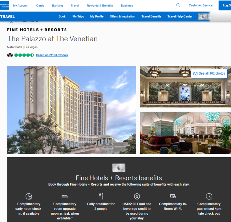 The booking page for AMEX FHR collection.