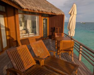 Deck of an overwater villa at Baros Maldives