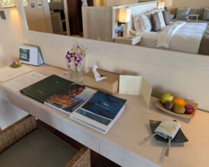 Desk in an overwater villa at Baros Maldives