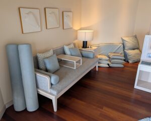 Sitting area in an overwater villa at Baros Maldives