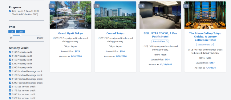 A screenshot from MAX FHR shows hotels bookable in Tokyo