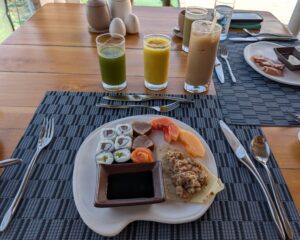 Sushi for breakfast at Six Senses Laamu in the Maldives