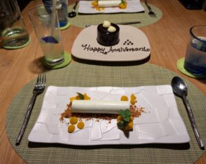 Happy anniversary cake at Six Senses Laamu in the Maldives
