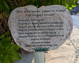 Seagrass sign at Six Senses Laamu in the Maldives
