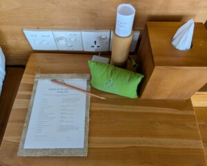 Pillow menu at Six Senses Laamu in the Maldives
