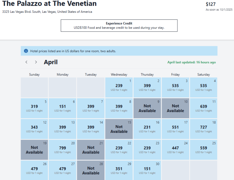 A calendar on MaxFHR shows dates and rates for a hotel in Las Vegas.