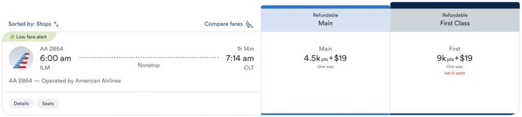 Wilmington to Charlotte award rates through Atmos Rewards