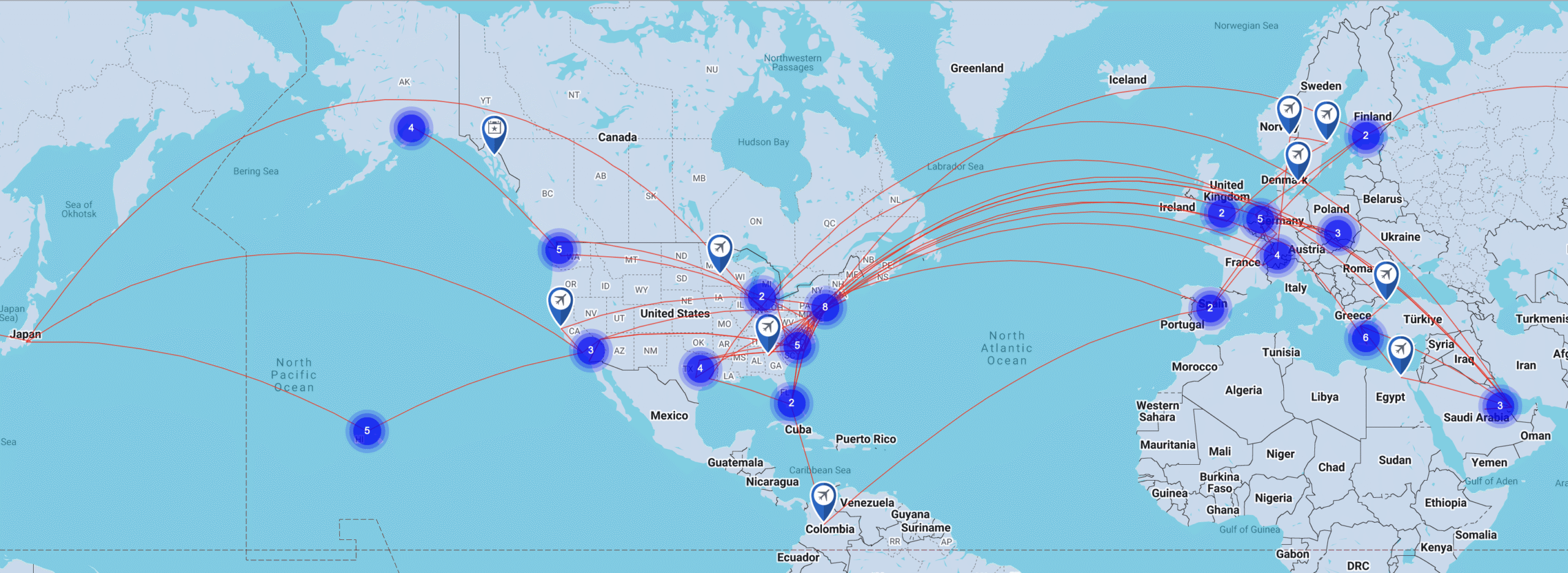 AwardWallet travel map.