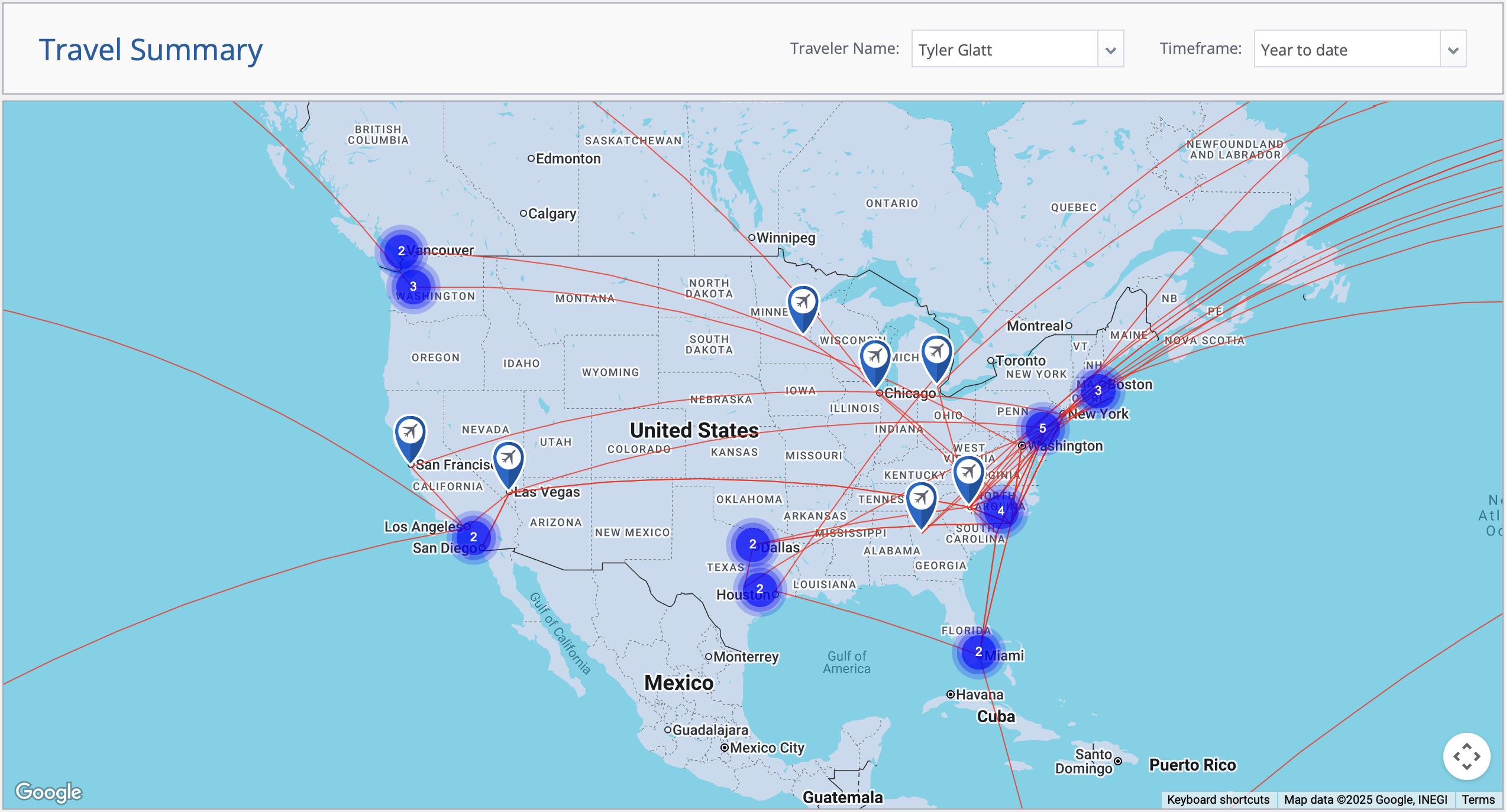 AwardWallet travel map.