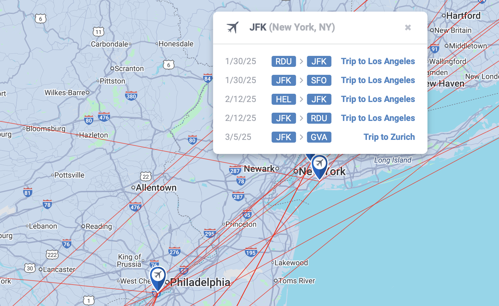 AwardWallet travel summary by airport.
