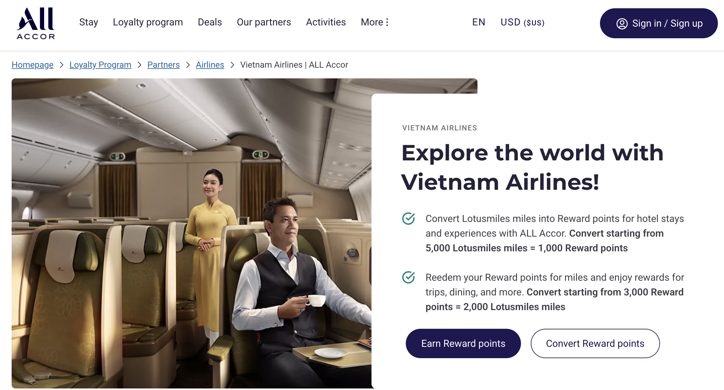Accor/Vietnam Airlines partnership webpage.
