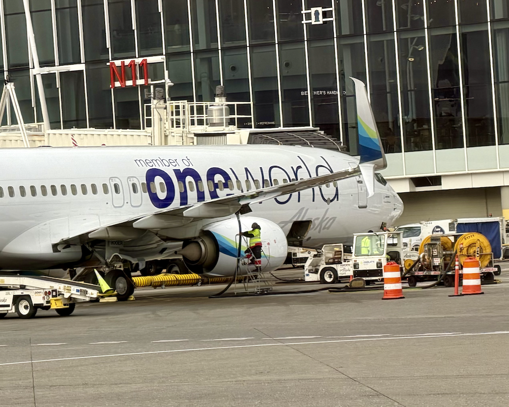 Alaska Airlines 737 in the special Oneworld livery.