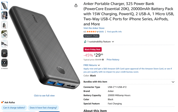 Anker power bank discounted for Amazon Black Friday Deal