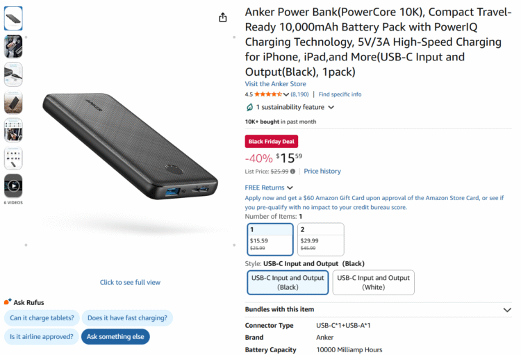 Anker power bank discounted for Amazon Black Friday Deal