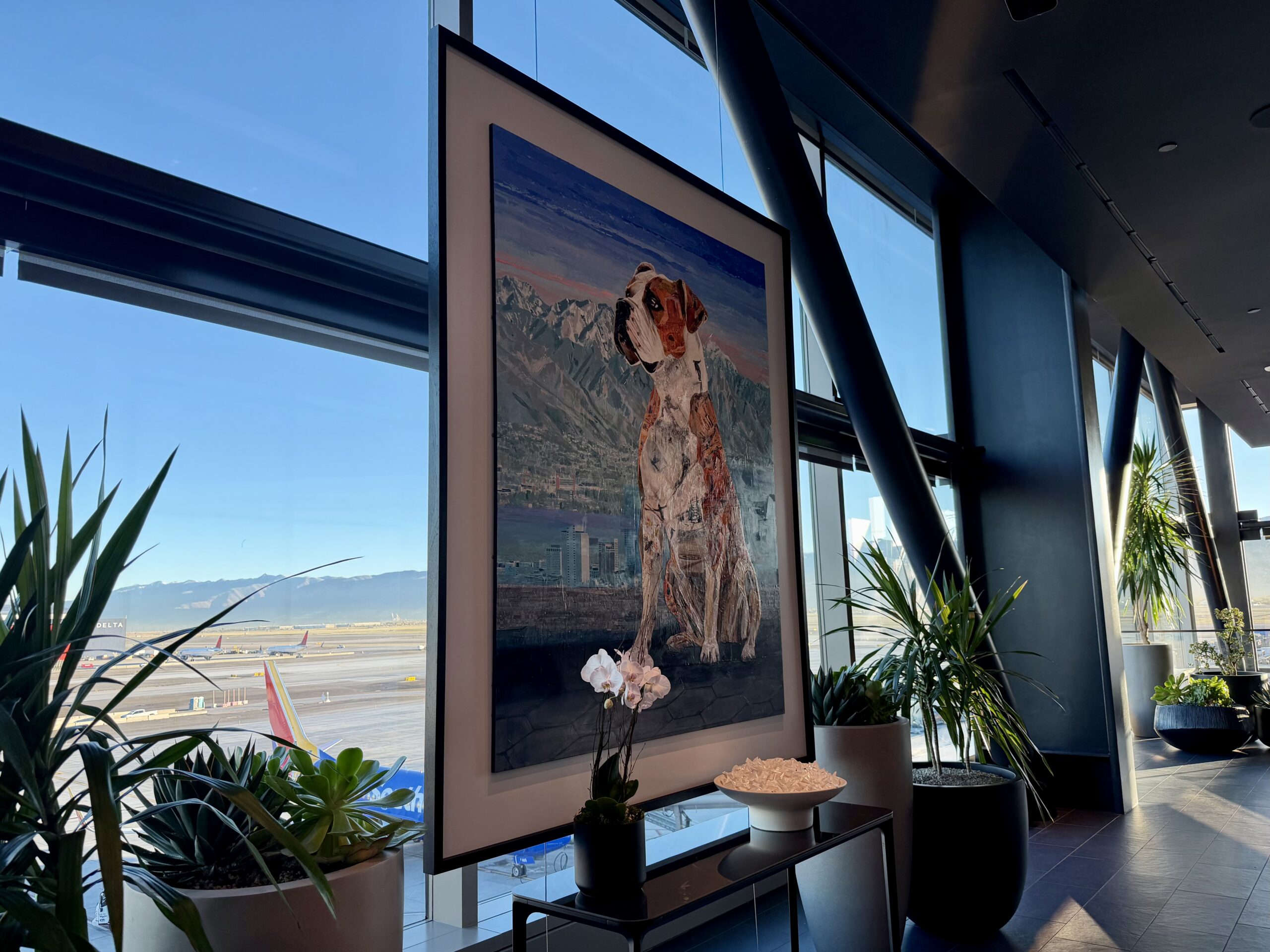 Bulldog painting at Centurion Lounge SLC.